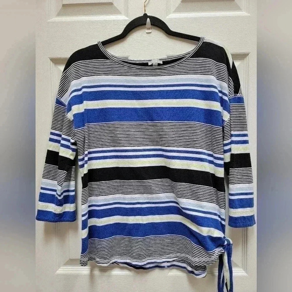 Talbots Womens Striped Side Tie 3/4 Sleeve Top Size Large - Picture 1 of 3